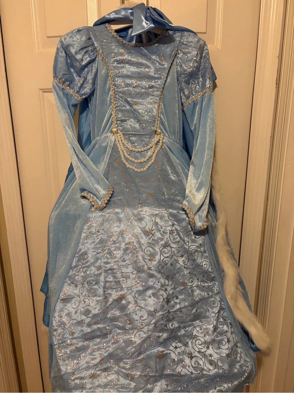 Blue Princess Cape and Gown Kids Costume with White Trim